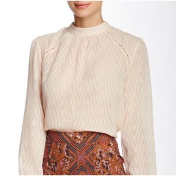 Free People Blouse Large Cream Sheer Textured Button Back - Picture 1 of 6
